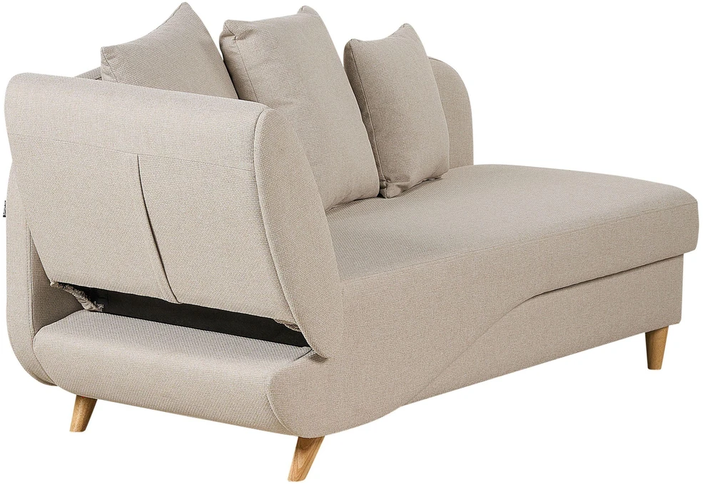 Sofa Beliani Kairysis gultas MERI su daiktadėže, sintetinis linas, šviesiai smėlio spalvos
