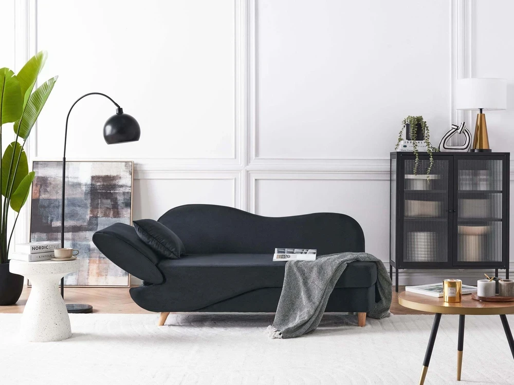 Sofa Beliani Kairysis gultas MERI veliūrinis juodas su patalynės dėže