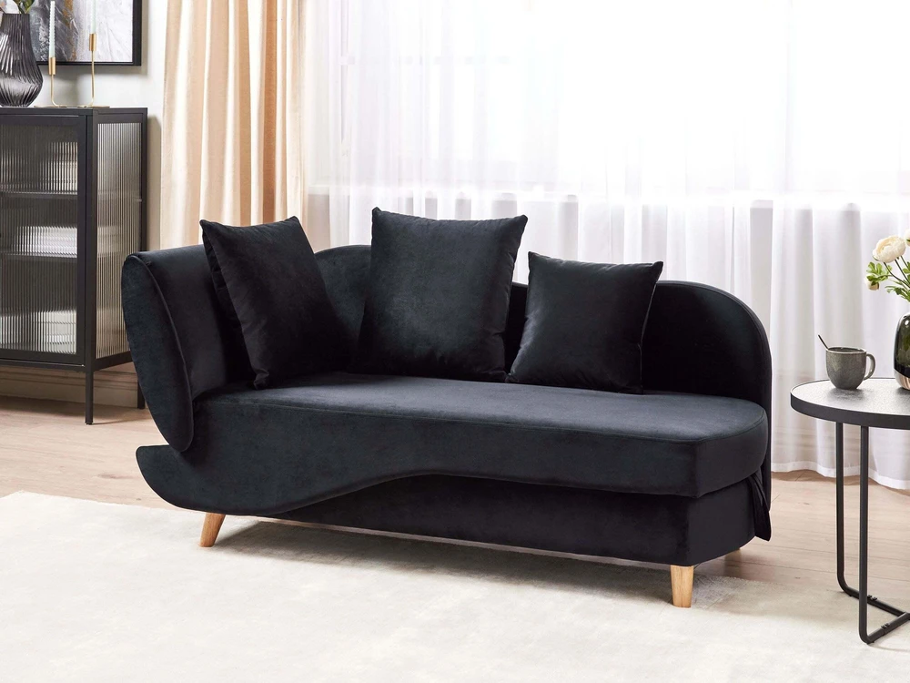 Sofa Beliani Kairysis gultas MERI veliūrinis juodas su patalynės dėže