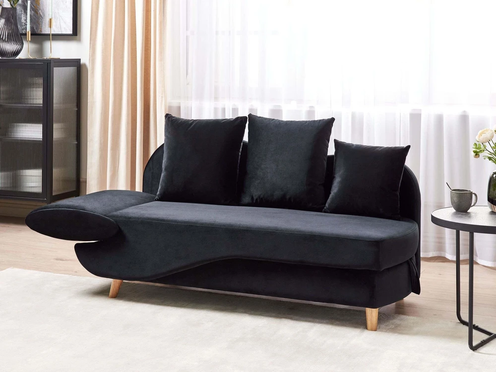 Sofa Beliani Kairysis gultas MERI veliūrinis juodas su patalynės dėže