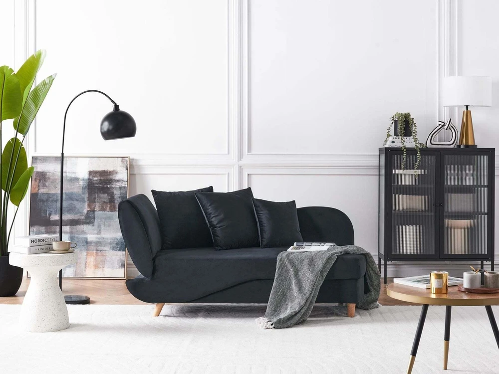 Sofa Beliani Kairysis gultas MERI veliūrinis juodas su patalynės dėže