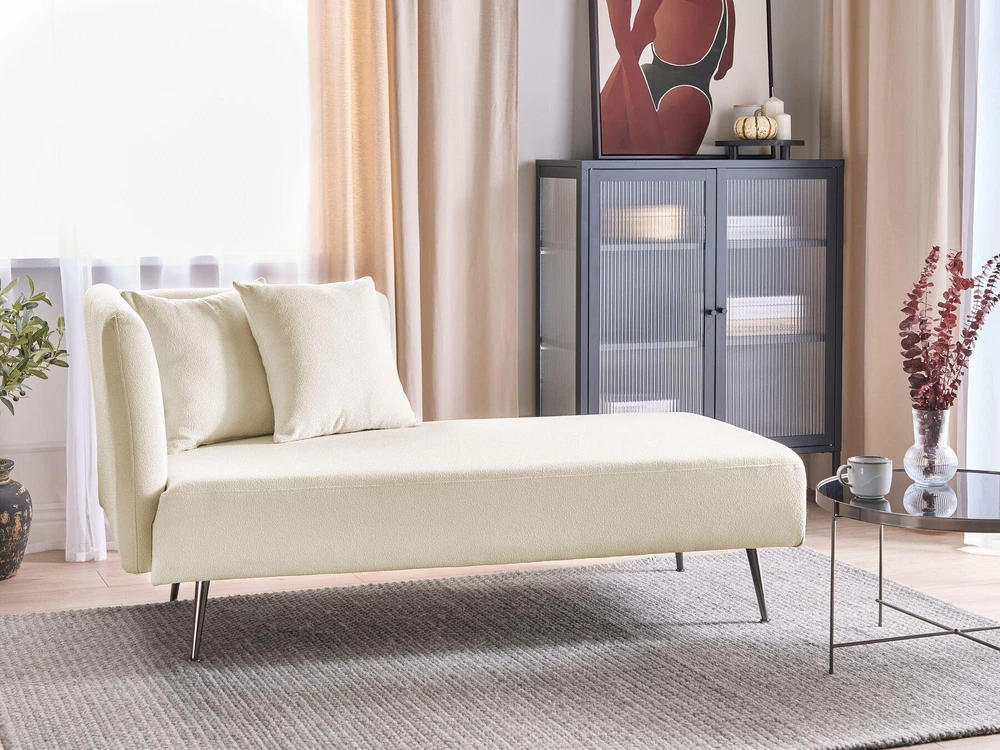 Sofa Beliani Kairysis gultas RIOM Boucle, kreminės baltos spalvos