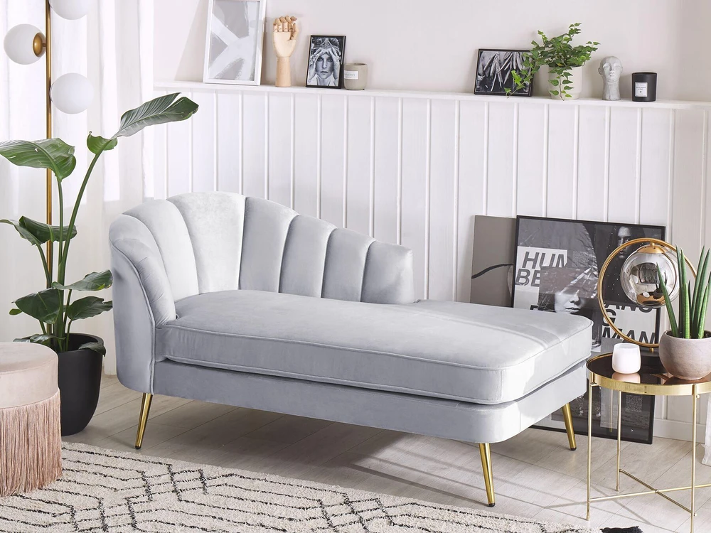 Sofa Beliani Kairysis šezlongas ALLIER, veliūras, šviesiai pilkas