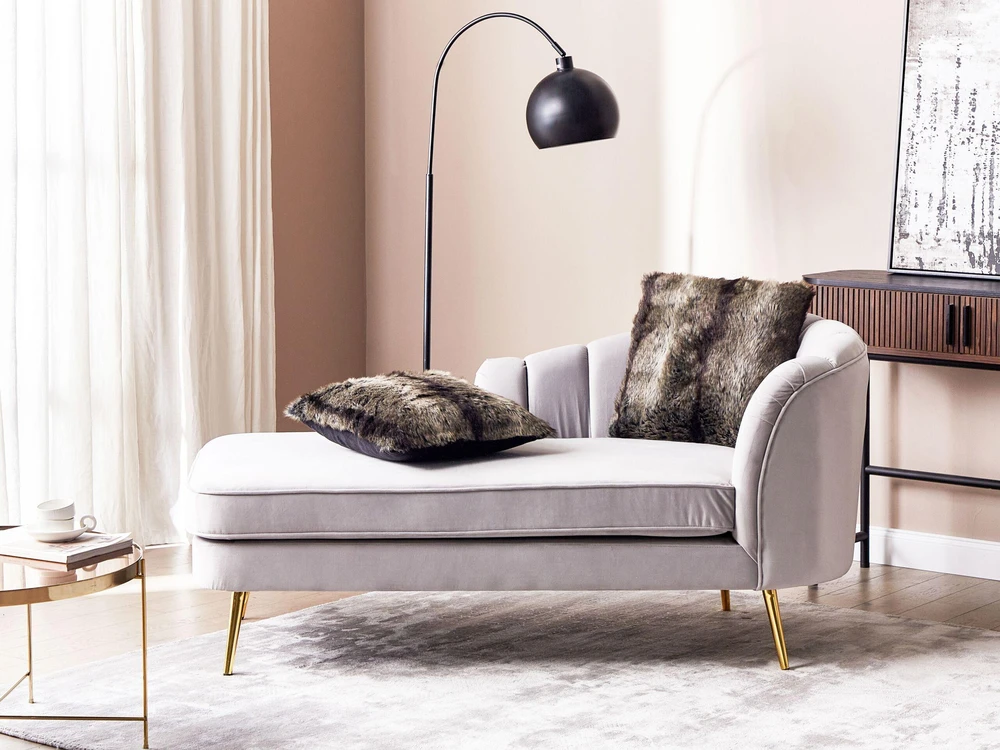 Sofa Beliani Kairysis šezlongas ALLIER, veliūras, šviesiai pilkas