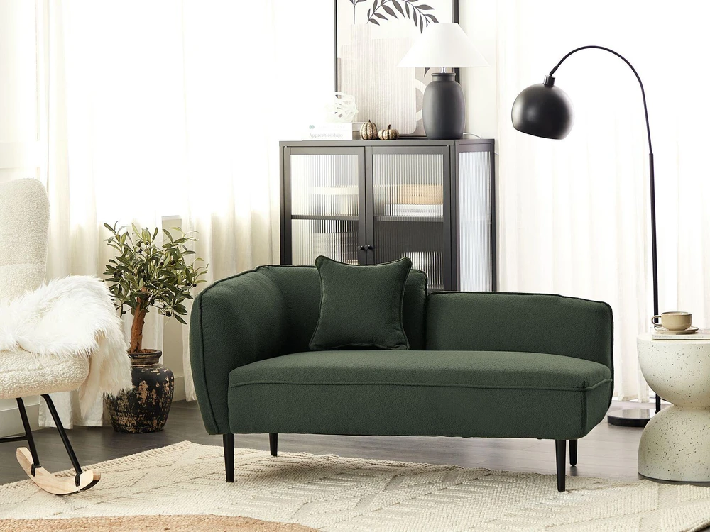 Sofa Beliani Kairysis šezlongas CHEVANNES, „bouclé“, tamsiai žalios spalvos