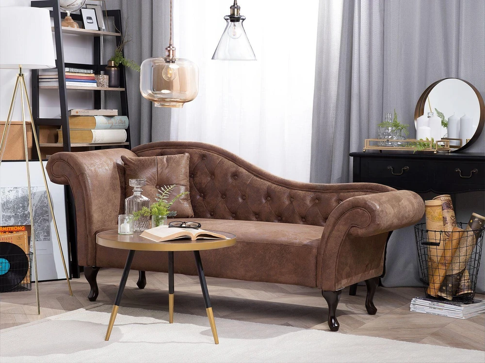 Sofa Beliani Kairysis šezlongas LATTES, dirbtinis zomšas, šviesiai rudas