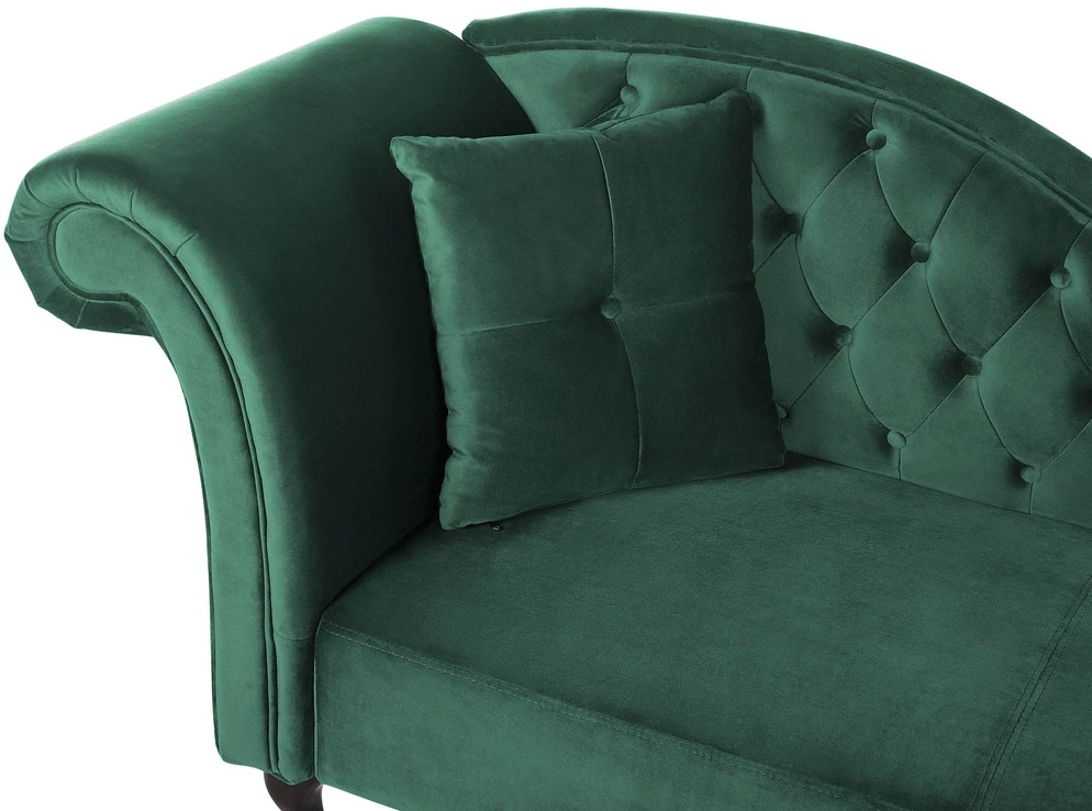 Sofa Beliani Kairysis šezlongas LATTES veliūrinis tamsiai žalias