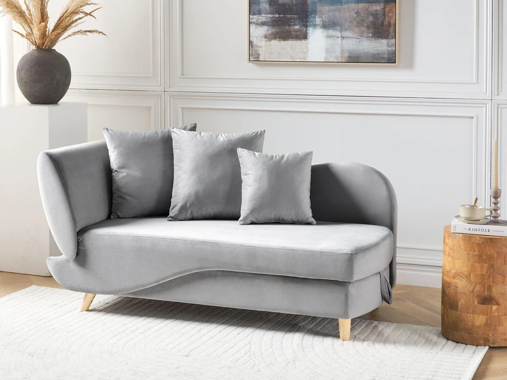 Sofa Beliani Kairysis šezlongas MERI Velūrinis šviesiai pilkas su daiktadėže