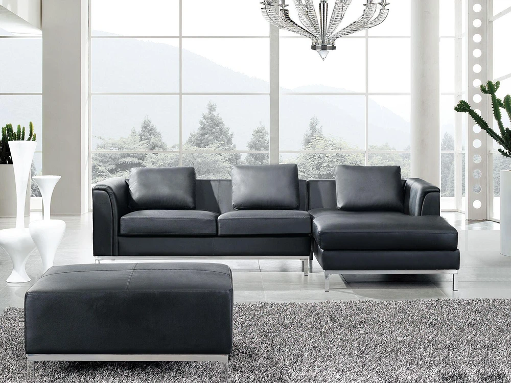 Sofa Beliani Kampas 5 asmenims OSLO, natūrali oda, juodas su otomane, kairinis