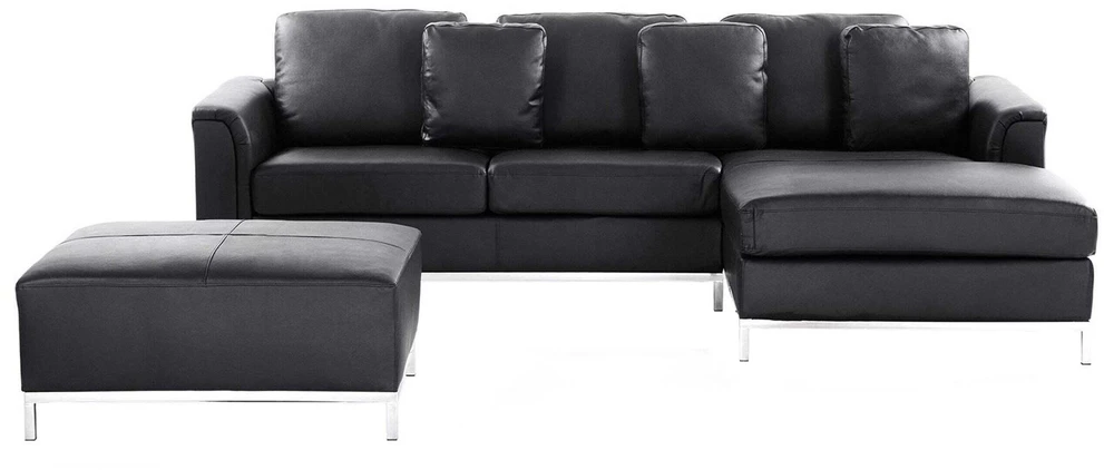 Sofa Beliani Kampas 5 asmenims OSLO, natūrali oda, juodas su otomane, kairinis