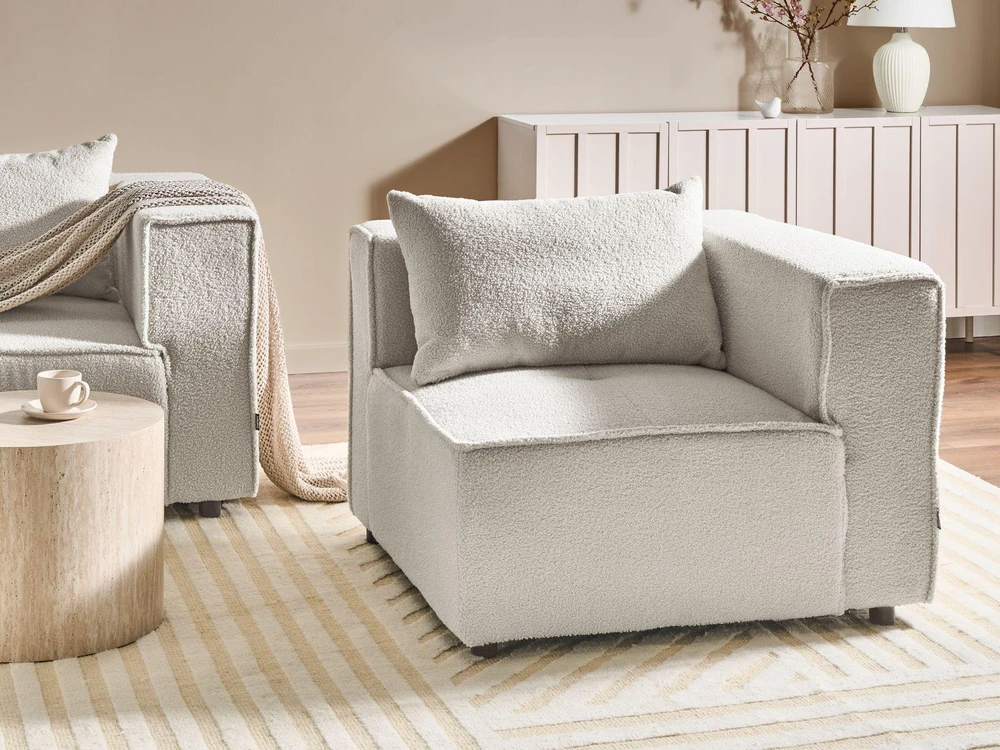 Sofa Beliani Kampinis modulis AXEBO, kreminės baltos spalvos, iš „boucle“ audinio