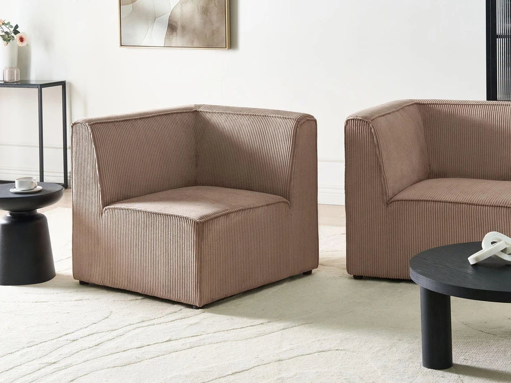 Sofa Beliani Kampinis modulis LEMVIG dešininis smėlio spalvos velvetinis