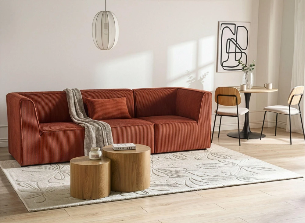 Sofa Beliani Kampinis modulis LEMVIG dešininis auksinės rudos spalvos velvetas