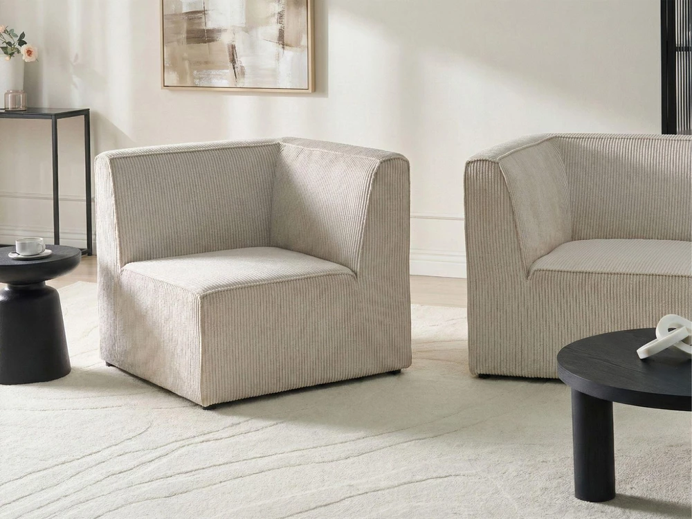 Sofa Beliani Kampinis modulis LEMVIG dešininis smėlio spalvos velvetinis