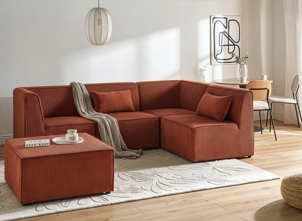 Sofa Beliani Kampinis modulis LEMVIG kairinis auksinės rudos spalvos velvetas