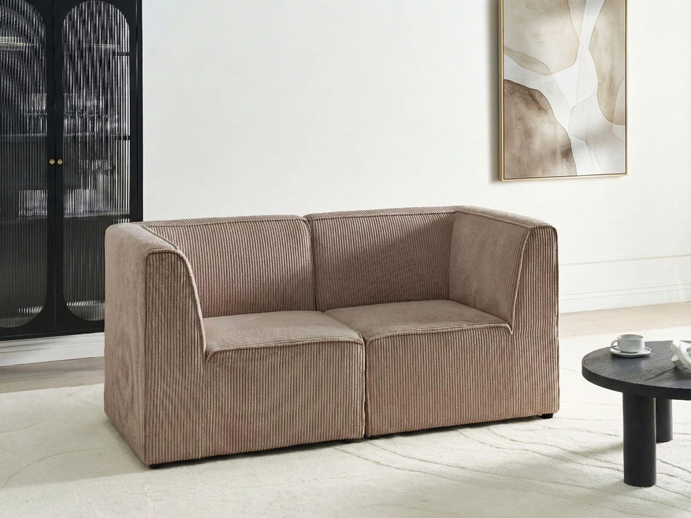 Sofa Beliani Kampinis modulis LEMVIG kairinis smėlio spalvos velvetinis