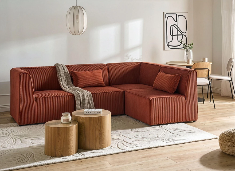 Sofa Beliani Kampinis modulis LEMVIG kairinis auksinės rudos spalvos velvetas