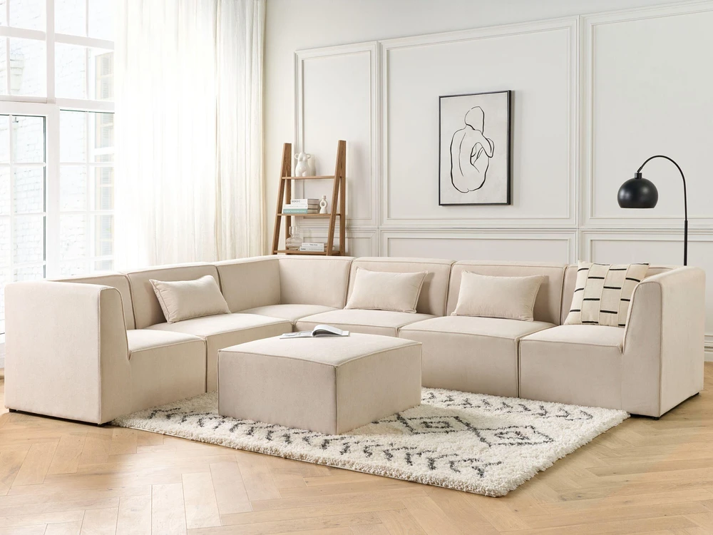 Sofa Beliani Kampinis modulis LEMVIG šviesiai smėlio spalvos velvetinis