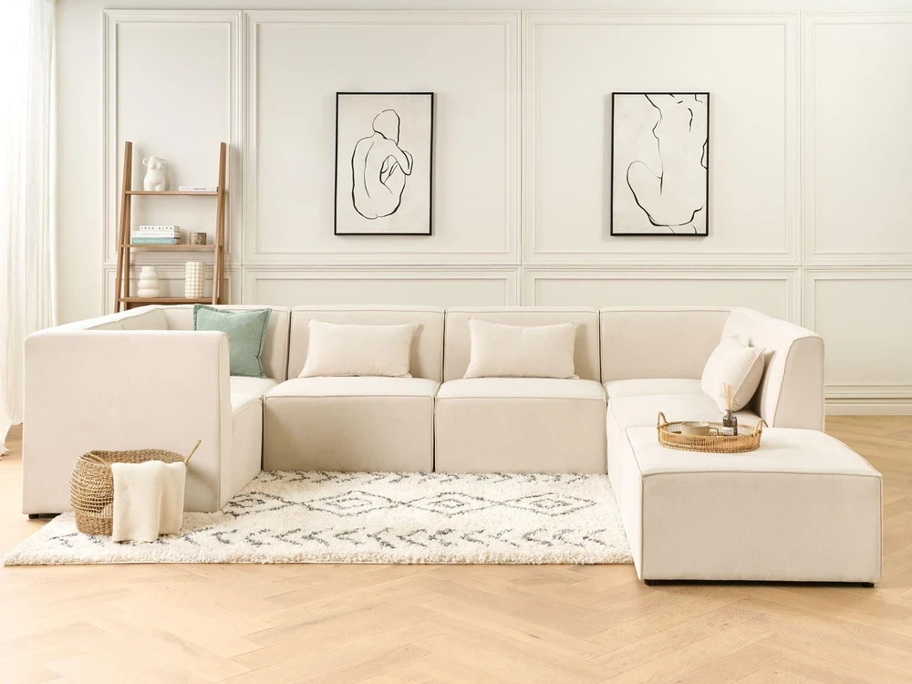Sofa Beliani Kampinis modulis LEMVIG šviesiai smėlio spalvos velvetinis