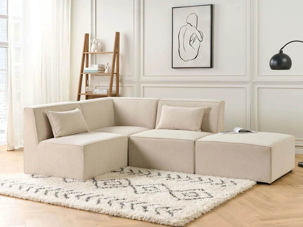 Sofa Beliani Kampinis modulis LEMVIG šviesiai smėlio spalvos velvetinis