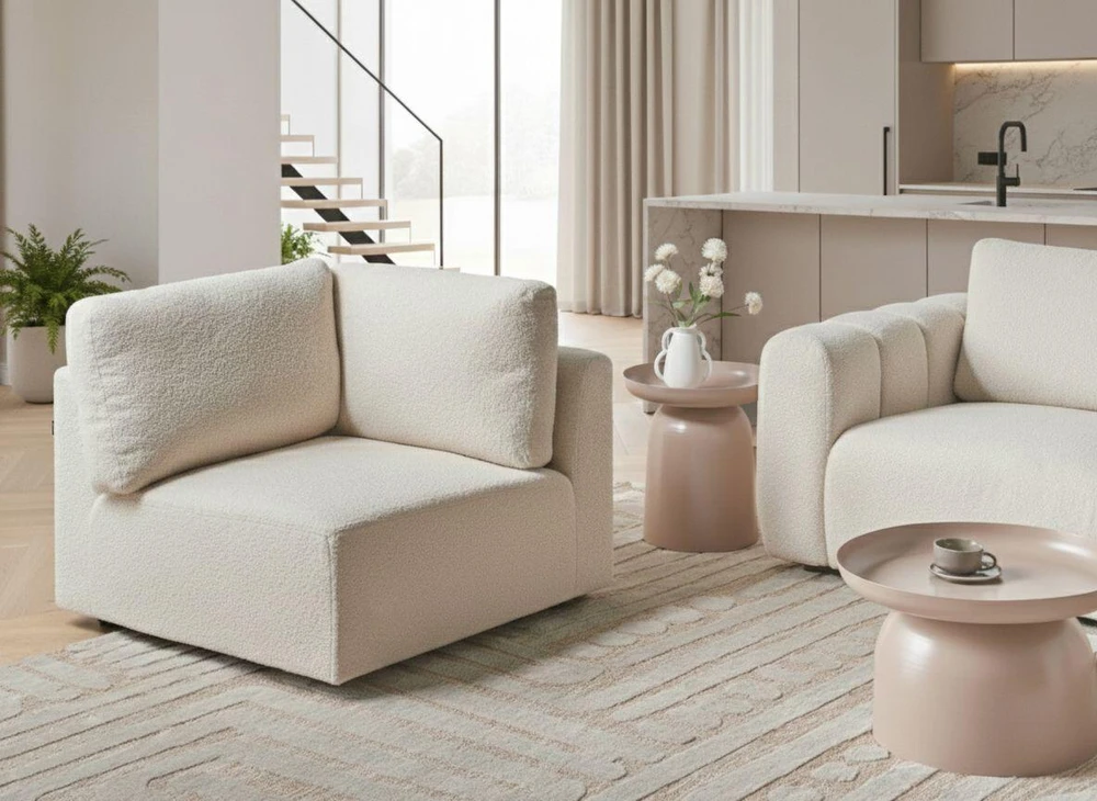 Sofa Beliani KIVVIK kampinis modulis, boucle, laužyta balta