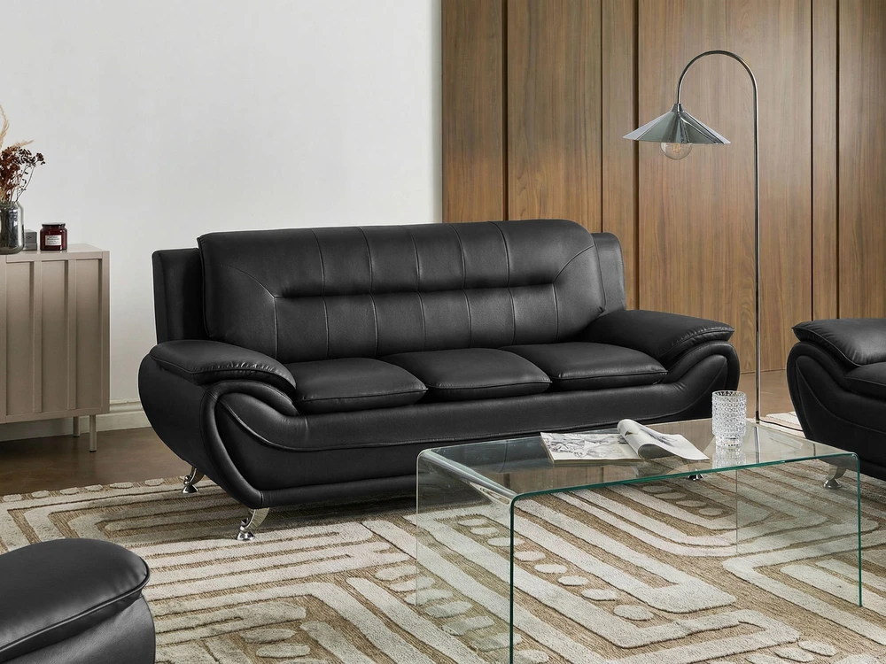 Sofa Beliani LEIRA poilsio baldų komplektas 6 asmenims, veganiška eko oda, juodas