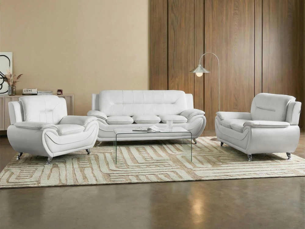 Sofa Beliani LEIRA poilsio baldų komplektas 6 asmenims, ekologiška oda, baltas