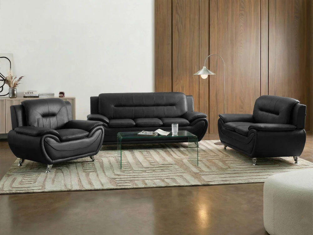 Sofa Beliani LEIRA poilsio baldų komplektas 6 asmenims, veganiška eko oda, juodas