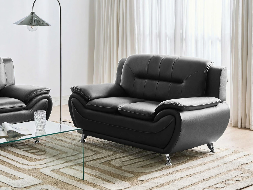 Sofa Beliani LEIRA poilsio baldų komplektas 6 asmenims, veganiška eko oda, juodas