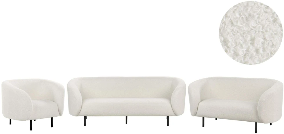 Sofa Beliani LOEN Boucle 6 asmenų svetainės baldų komplektas, baltas