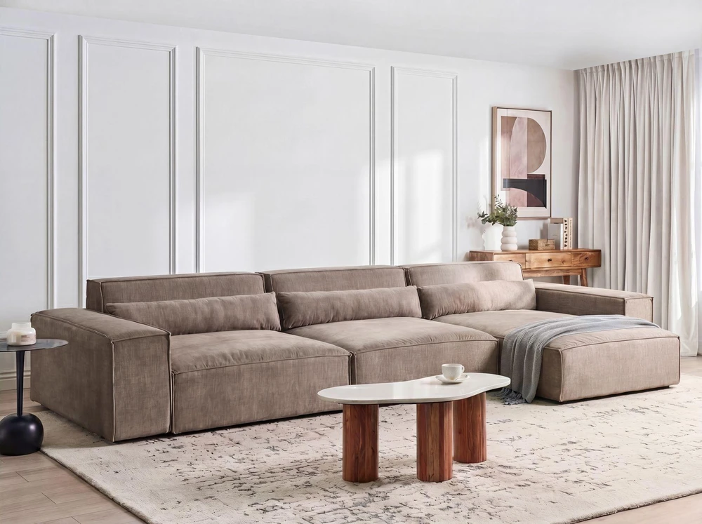 Sofa Beliani Modulinis kampinis minkštasis kampas 4 asmenims HELLNAR, šviesiai rudas, kairinis
