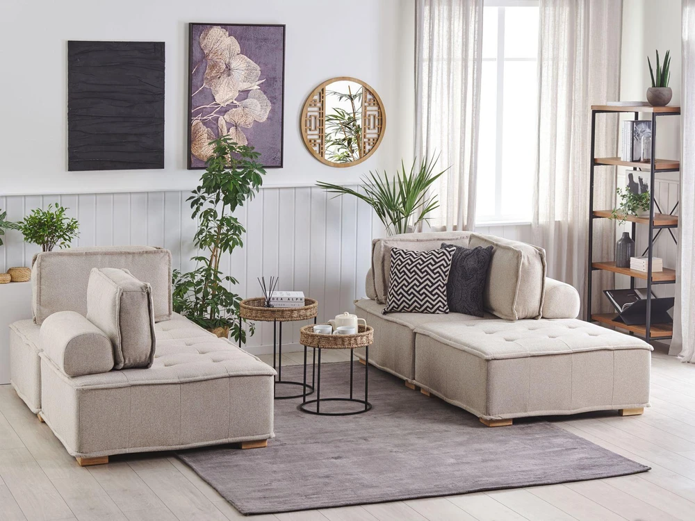 Sofa Beliani Moduulinis baldų komplektas 4 asmenims TIBRO šviesiai smėlio spalvos
