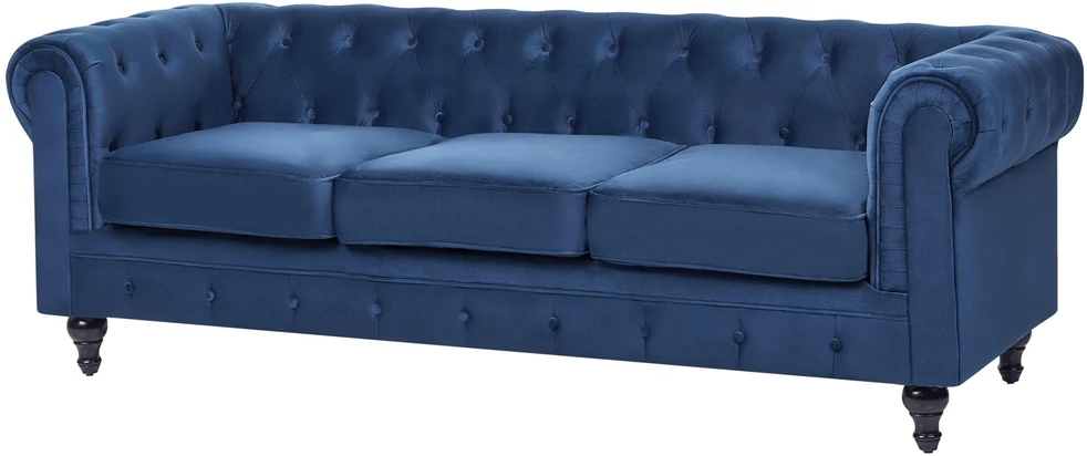 Sofa Beliani Poilsio baldų komplektas 4 asmenims CHESTERFIELD, veliūras, tamsiai mėlynas