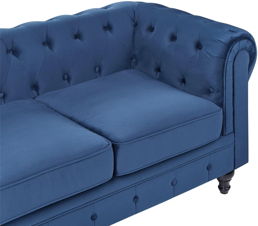 Sofa Beliani Poilsio baldų komplektas 4 asmenims CHESTERFIELD, veliūras, tamsiai mėlynas