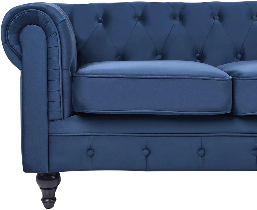 Sofa Beliani Poilsio baldų komplektas 4 asmenims CHESTERFIELD, veliūras, tamsiai mėlynas