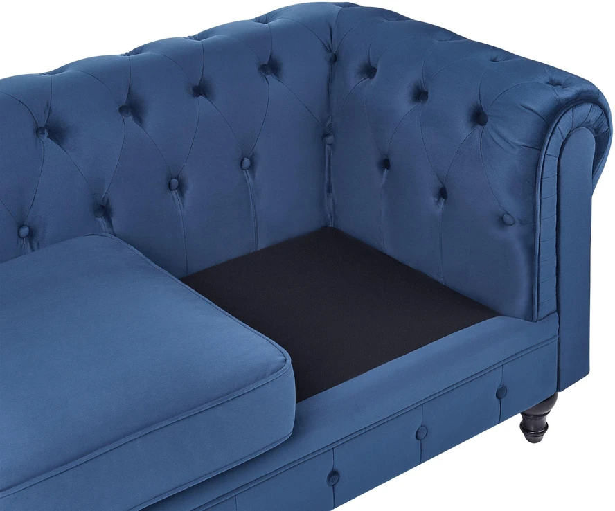 Sofa Beliani Poilsio baldų komplektas 4 asmenims CHESTERFIELD, veliūras, tamsiai mėlynas