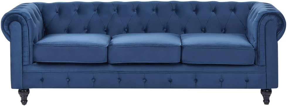 Sofa Beliani Poilsio baldų komplektas 4 asmenims CHESTERFIELD, veliūras, tamsiai mėlynas