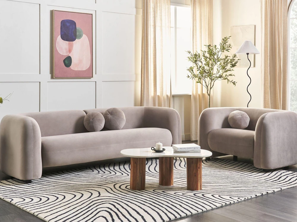 Sofa Beliani Poilsio baldų komplektas 4 asmenims LEIREN, veliūras, smėlio spalvos