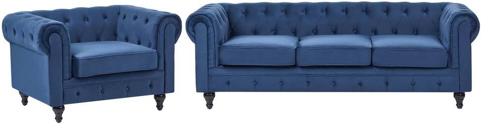 Sofa Beliani Poilsio baldų komplektas 4 asmenims CHESTERFIELD, veliūras, tamsiai mėlynas