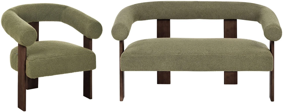 Sofa Beliani Poilsio baldų komplektas ILBRO Boucle žalias/tamsiai rudas