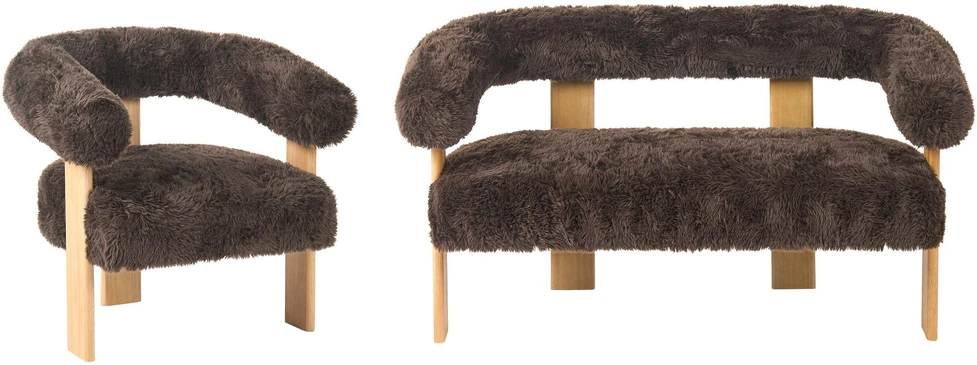 Sofa Beliani Poilsio baldų komplektas ILBRO dirbtinis kailis tamsiai rudas / šviesiai rudas