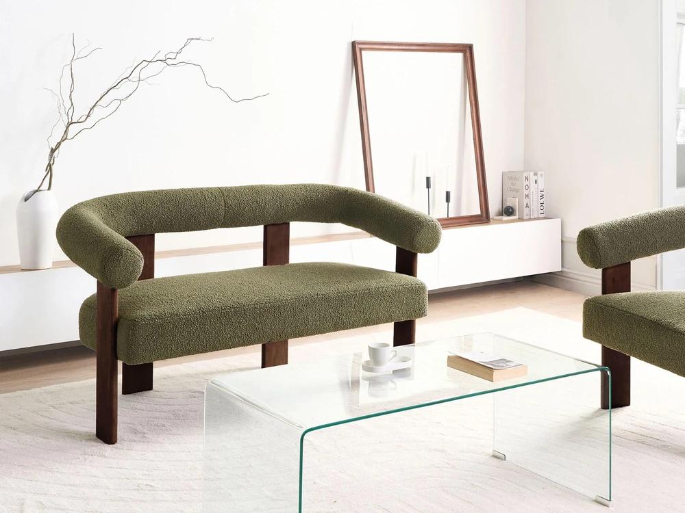 Sofa Beliani Poilsio baldų komplektas ILBRO Boucle žalias/tamsiai rudas