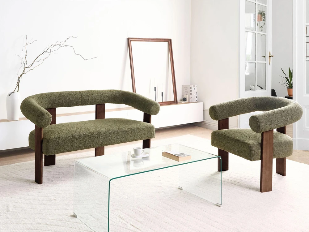 Sofa Beliani Poilsio baldų komplektas ILBRO Boucle žalias/tamsiai rudas