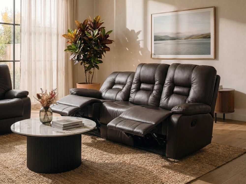 Sofa Beliani Poilsio baldų komplektas su mechanine relaksacijos funkcija 6 asmenims BERGEN eko oda rudas