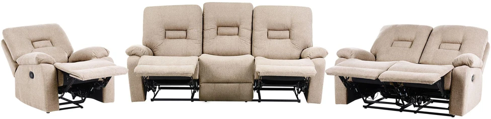 Sofa Beliani Poilsio baldų komplektas su mechanine relaksacijos funkcija 6 asmenims BERGEN smėlio spalvos