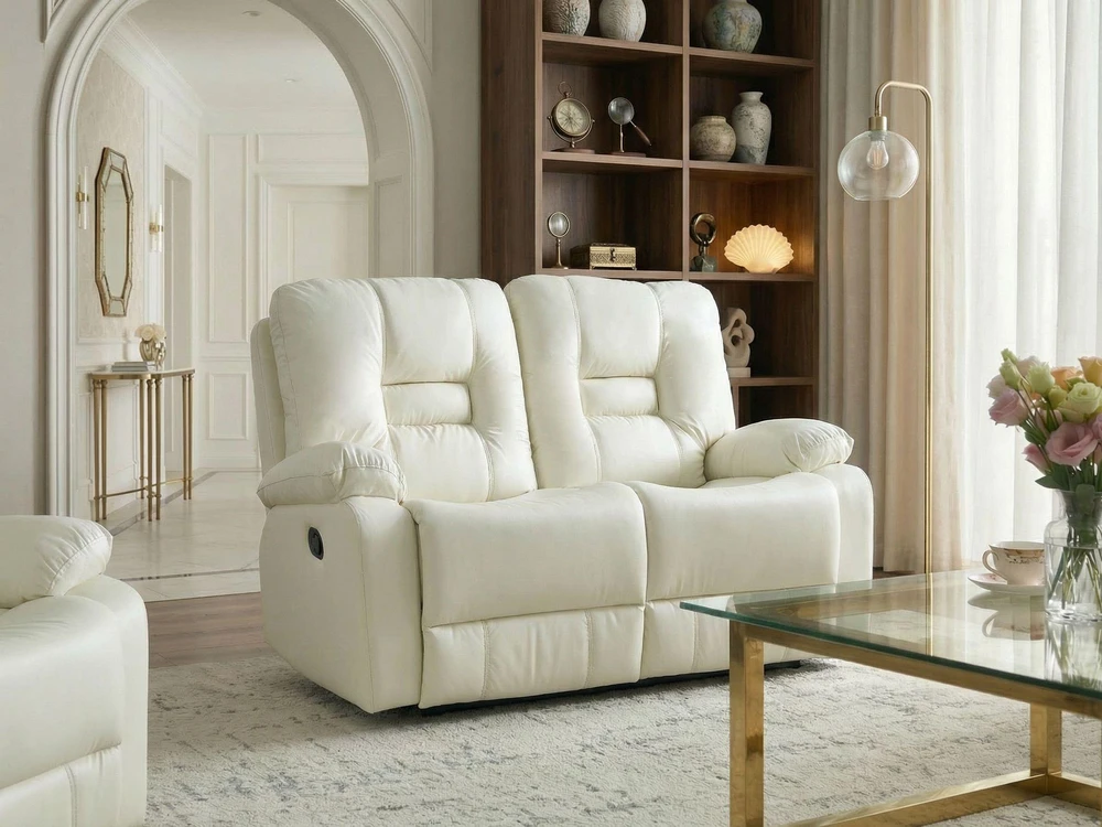 Sofa Beliani Poilsio baldų komplektas su mechanine atsipalaidavimo funkcija 4 asmenims BERGEN eko-oda baltas