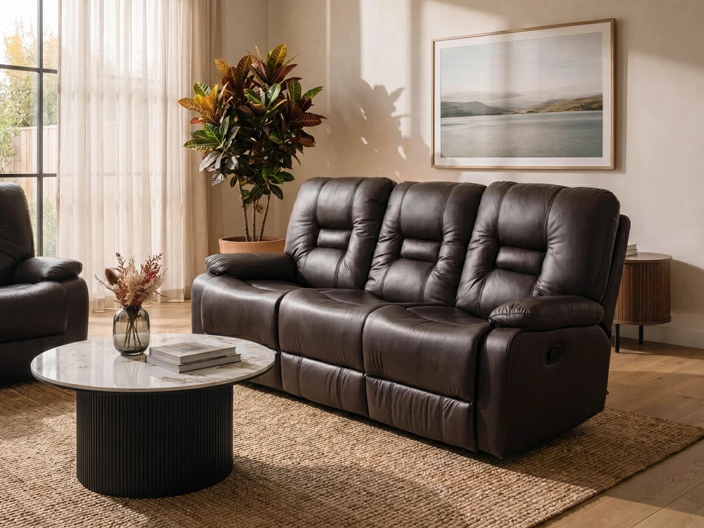 Sofa Beliani Poilsio baldų komplektas su mechanine relaksacijos funkcija 6 asmenims BERGEN eko oda rudas