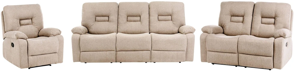 Sofa Beliani Poilsio baldų komplektas su mechanine relaksacijos funkcija 6 asmenims BERGEN smėlio spalvos