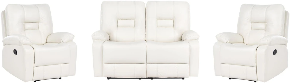 Sofa Beliani Poilsio baldų komplektas su mechanine atsipalaidavimo funkcija 4 asmenims BERGEN eko-oda baltas