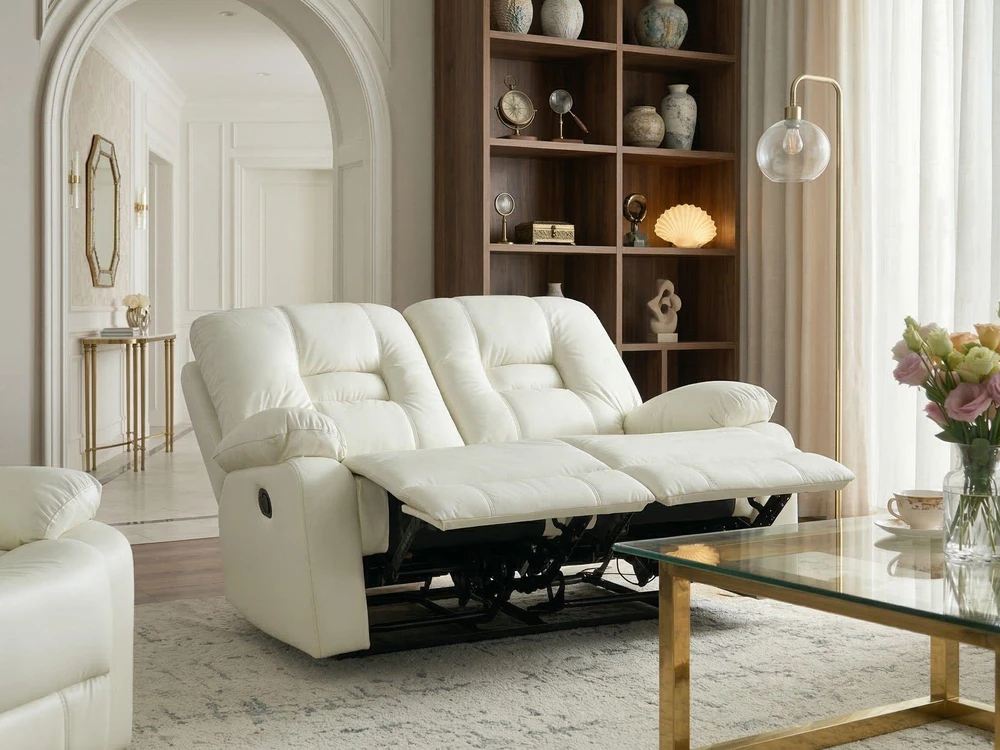 Sofa Beliani Poilsio baldų komplektas su mechanine atsipalaidavimo funkcija 4 asmenims BERGEN eko-oda baltas